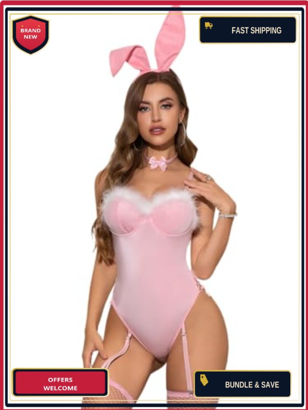 Bunny Costume Bodysuit Lingerie Set with Ears Bow Tie Cosplay